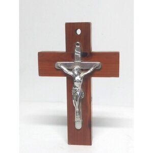 Handmade Wall Cross Wood w/silver Crucifix Home Wall Decor religious Catholic